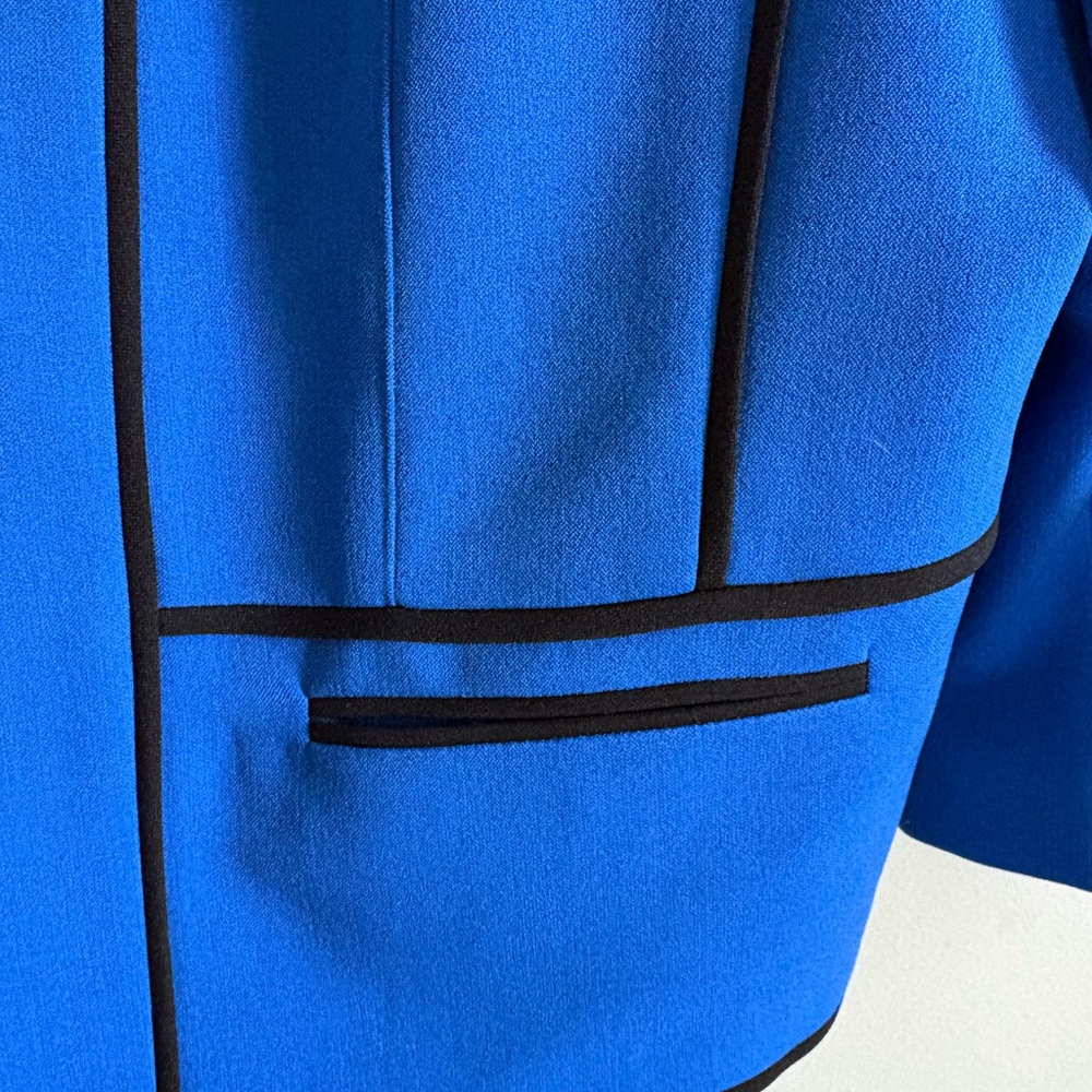 Kasper Women's Cobalt Blue Open-Front Jacket with Black Piping - Picture 9 of 9